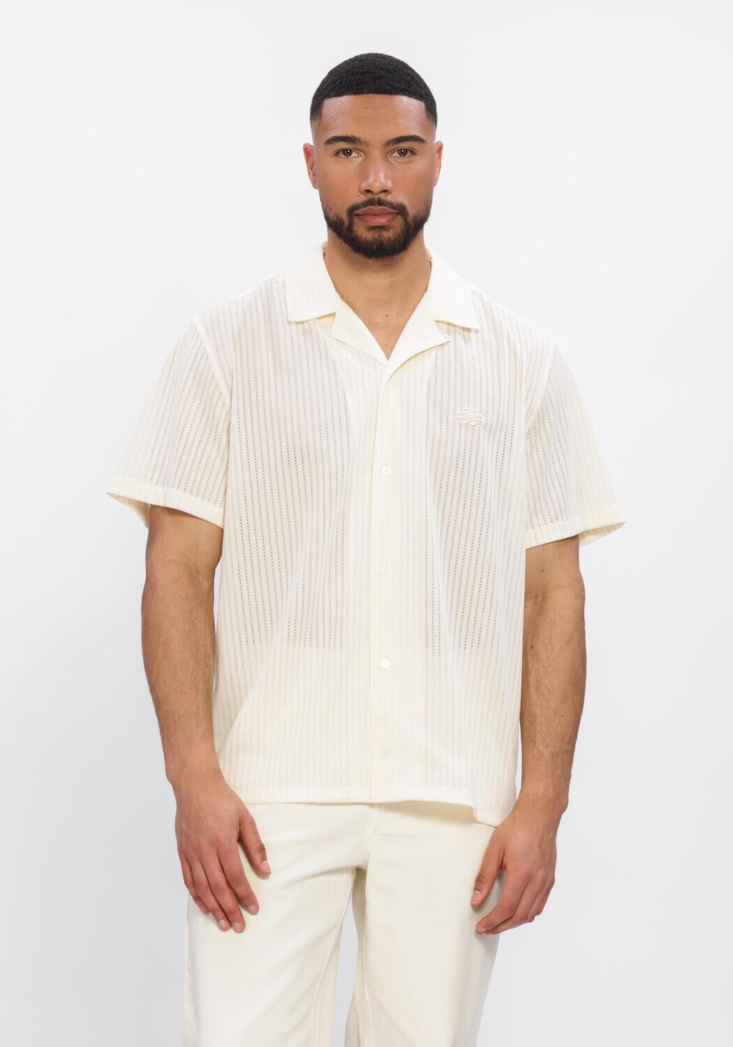 Ecru FILLING PIECES Casual overhemd RESORT SHIRT MESH - large
