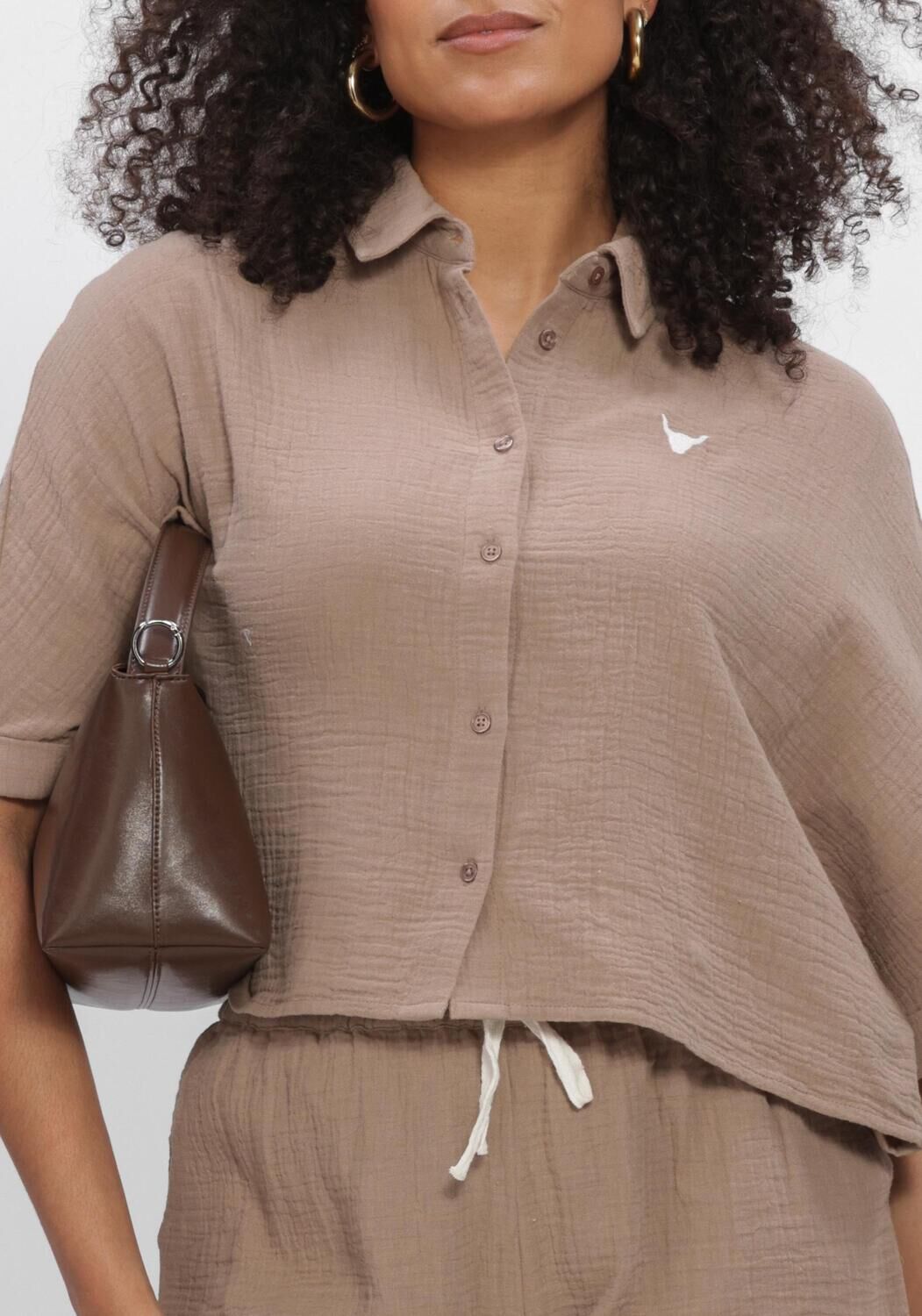 Taupe ALIX THE LABEL Blouses LADIES WOVEN OVERSIZED  CRINKLE BLOUSE - large