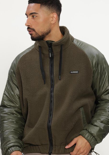 Groene FLANEUR Gewatteerde jas FROSTED BADGE FLEECE + NYLON JACKET - large