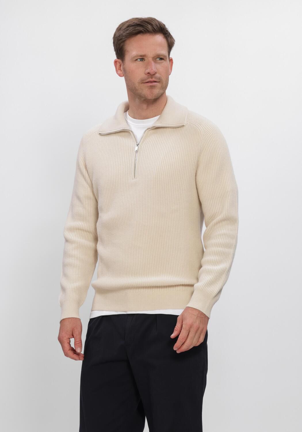 Creme PROFUOMO Trui PULLOVER HALF ZIP HEAVY WOOL - large