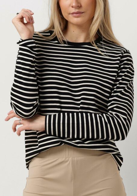 Zwarte PENN & INK Trui SWEATER STRIPE - large