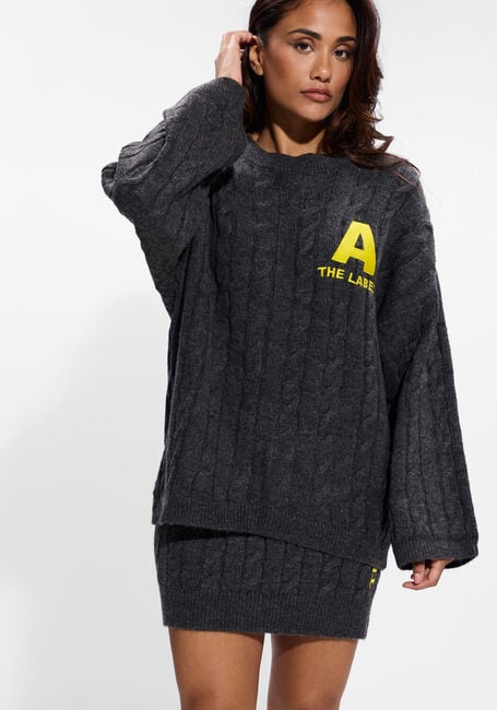 Donkergrijze ALIX THE LABEL Trui LADIES KNITTED CROPPED CABLE JUMPER - large