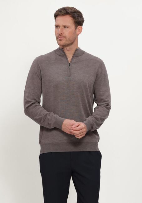 Taupe STEFANO LAURAN Trui HALF ZIP MERINO - large