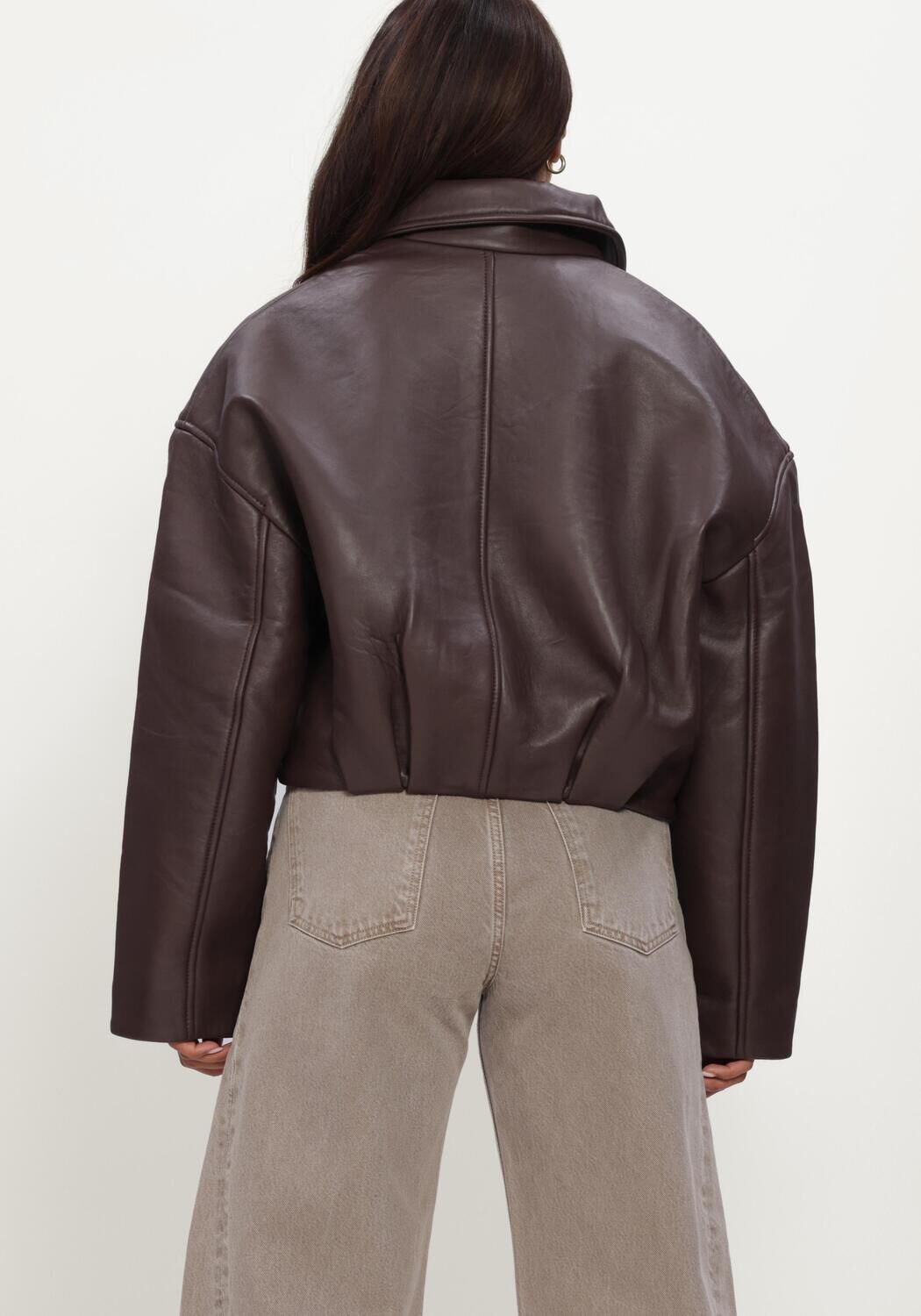 Bruine ROTATE Leren jas BONDED LEATHER JACKET - large