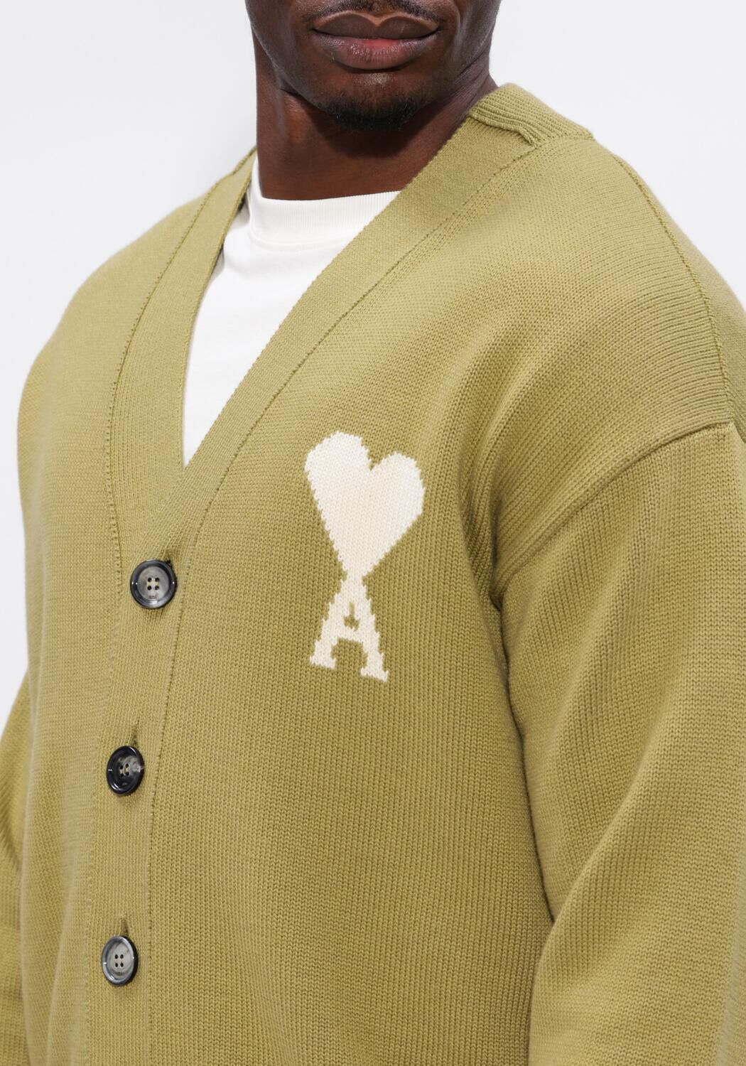 Olijf AMI PARIS Vest CARDIGAN WITH CONTRASTED AMI DE COEUR - large