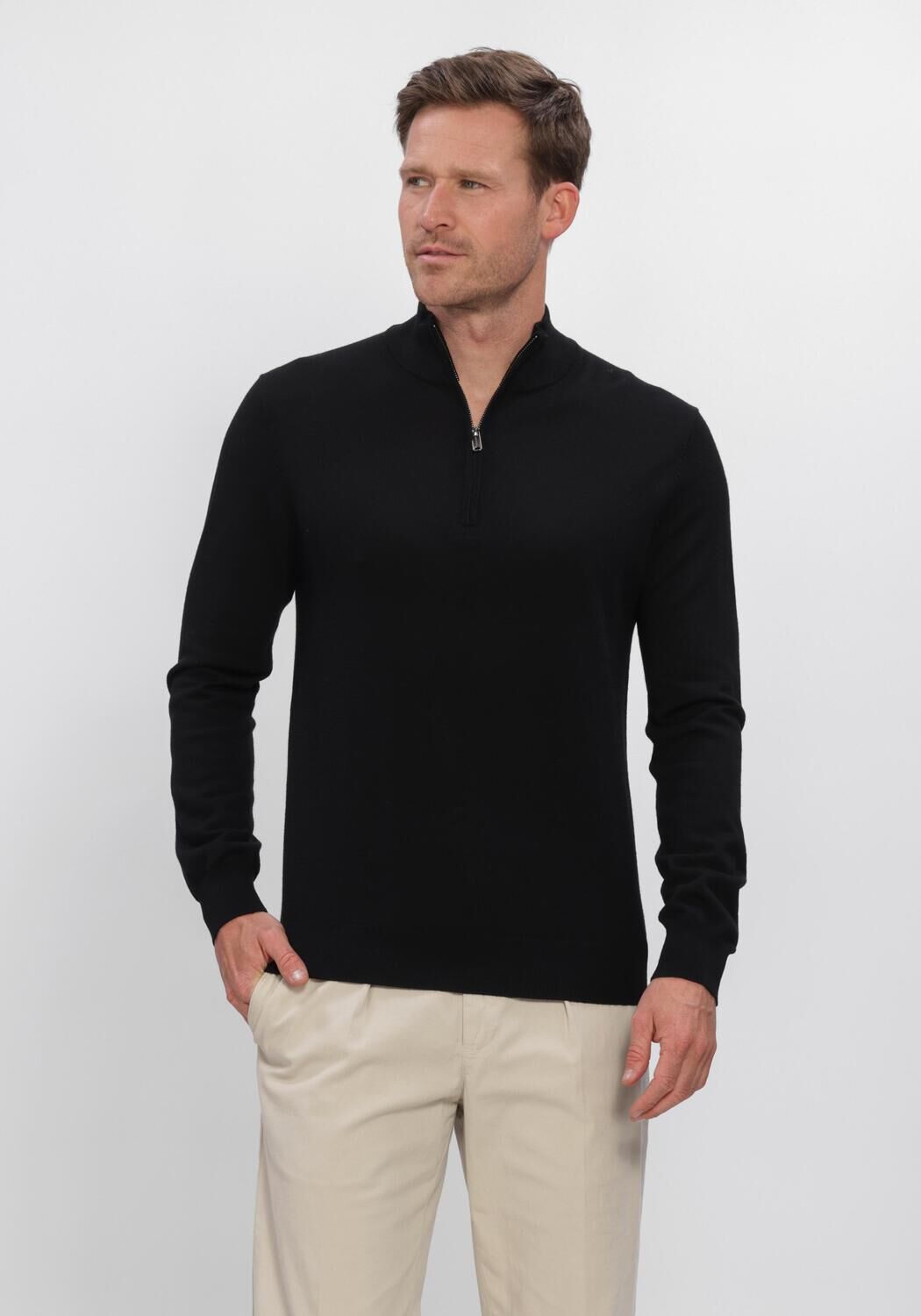 Zwarte PROFUOMO Trui PULLOVER HALF ZIP EXTRAFINE MERINO - large
