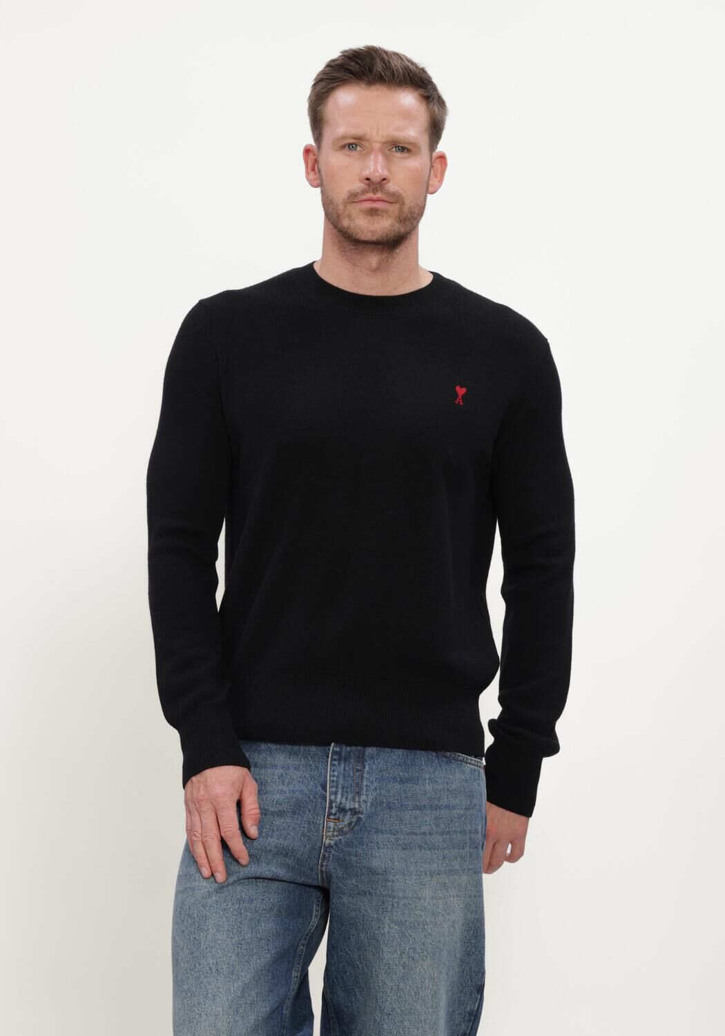 Zwarte AMI PARIS Trui QUOTA - CREWNECK SWEATER WITH AMI DE COEUR - large