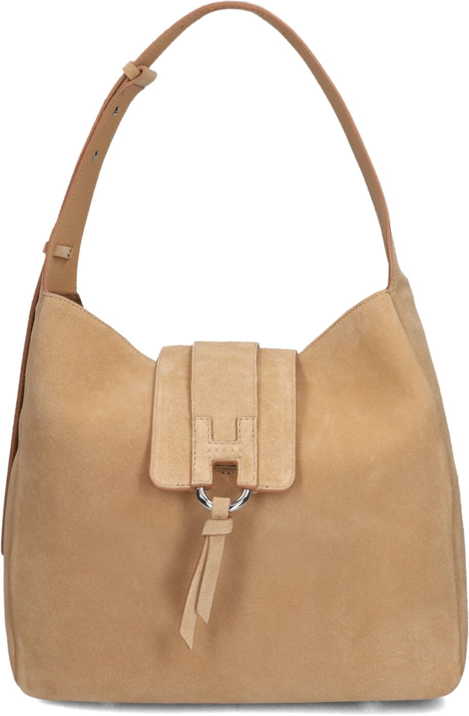 Hogan Hogan Schoudertas Dames H01x Hobo Verticale, Materiaal: Suède, Kleur: Camel