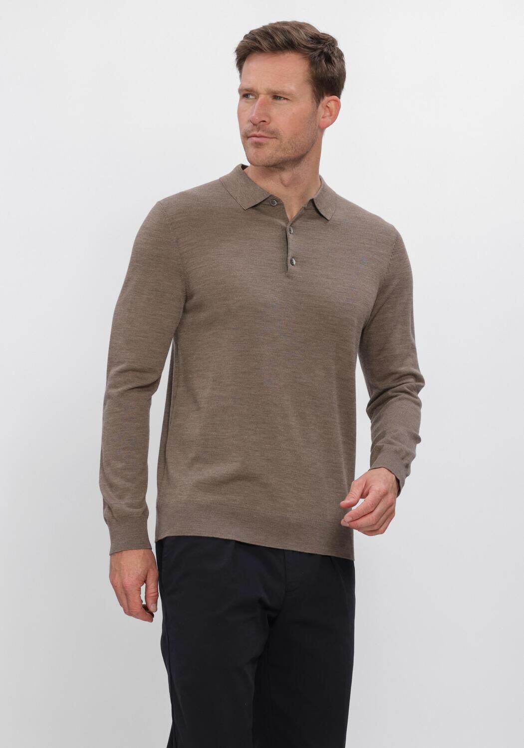 Taupe PROFUOMO Trui POLO LS EXTRAFINE MERINO - large