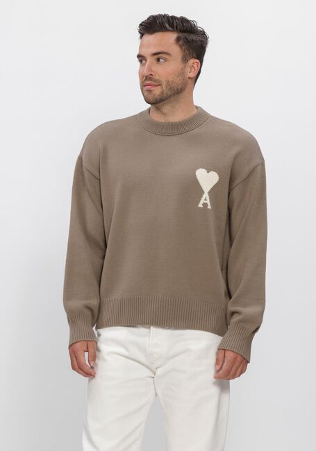 Bruine AMI PARIS Sweater CREWNECK SWEATER WITH CONTRASTED AMI DE COEUR - large
