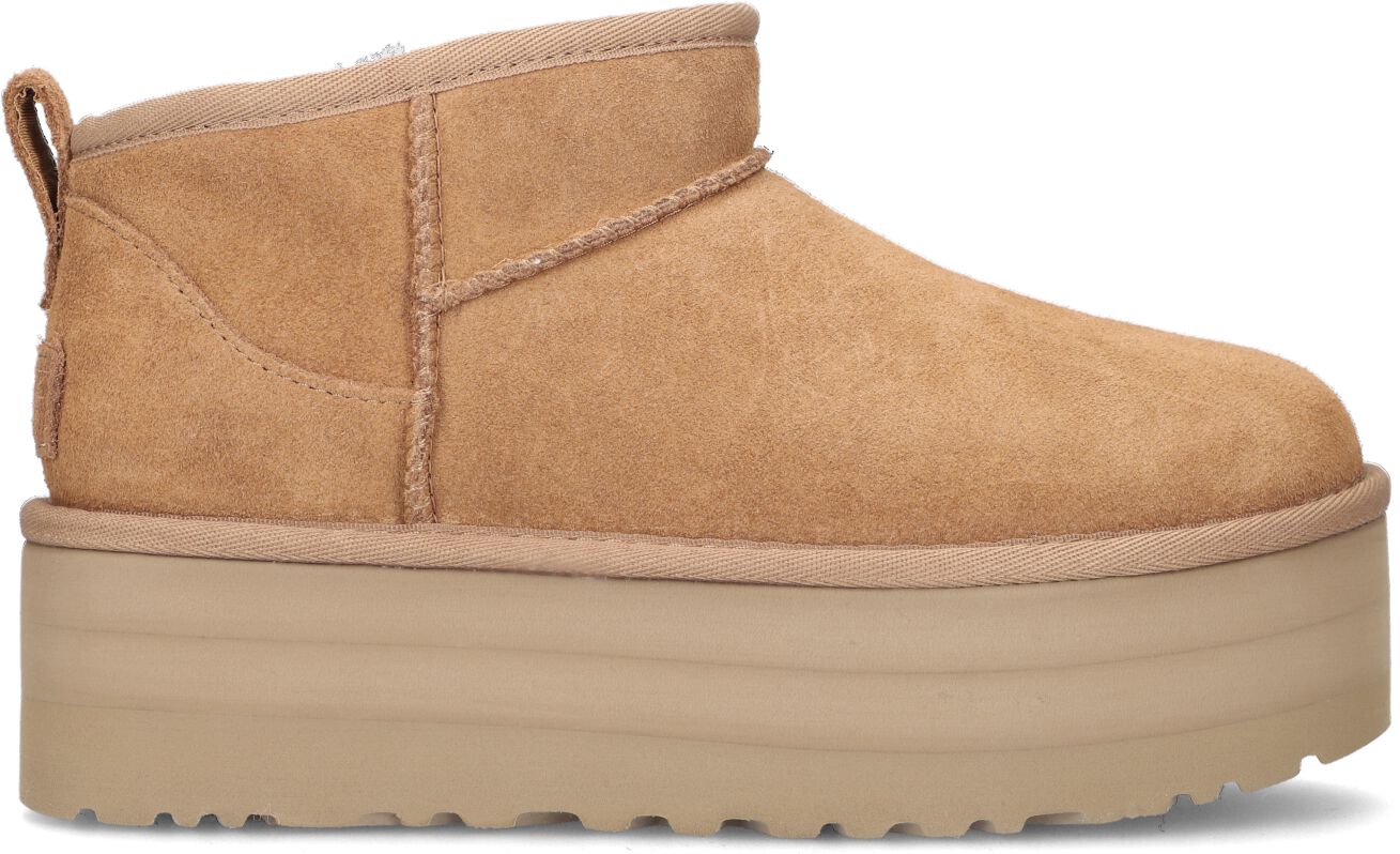 UGG Vachtlaarzen Dames W Classic Ultra Mini Platform, Maat: 41, Materiaal: Suède, Kleur: Cognac