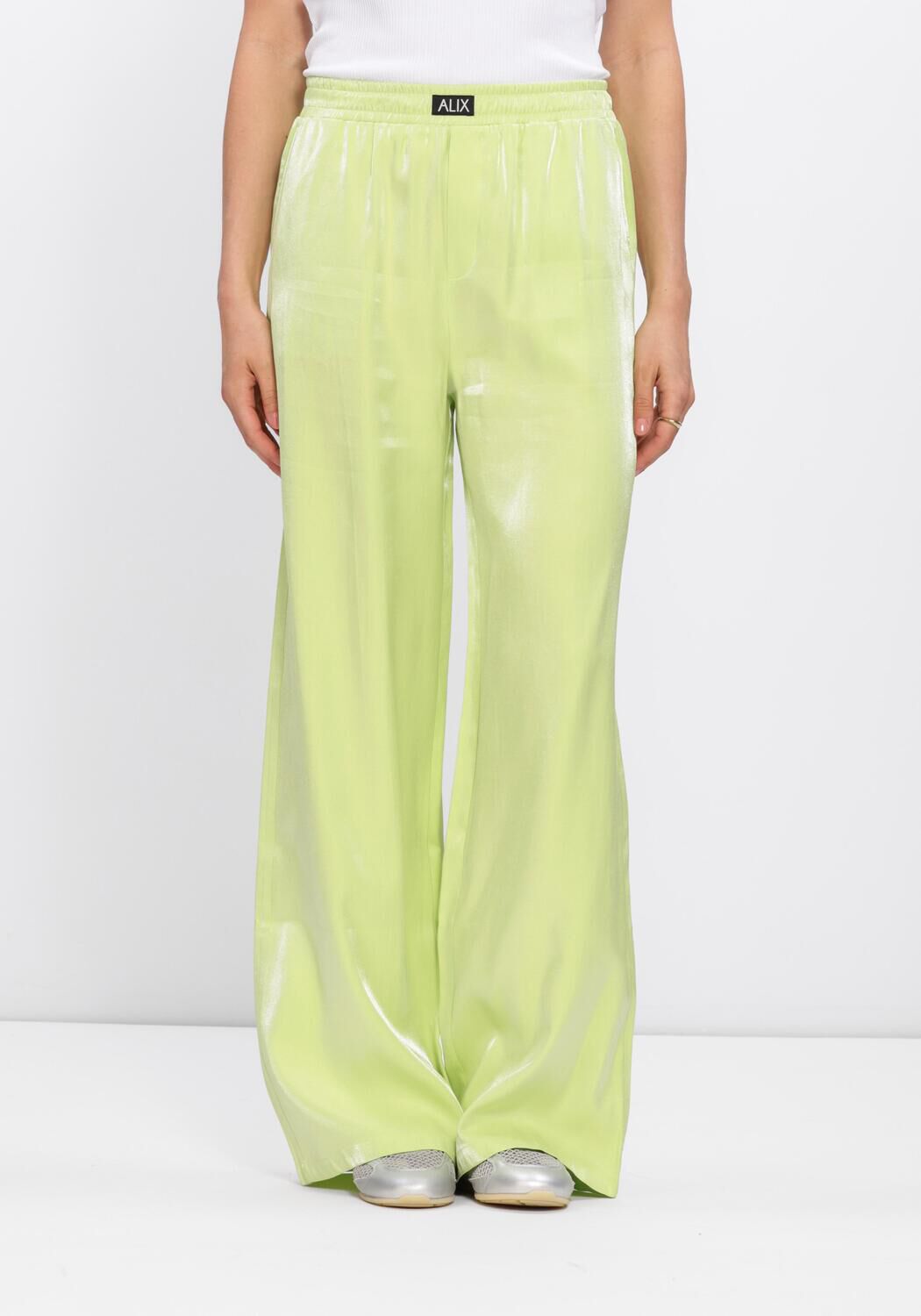 Alix the Label Wijde Broek Dames Ladies Woven Mix Shine Pants, Maat: L, Kleur: Lime afbeelding 1