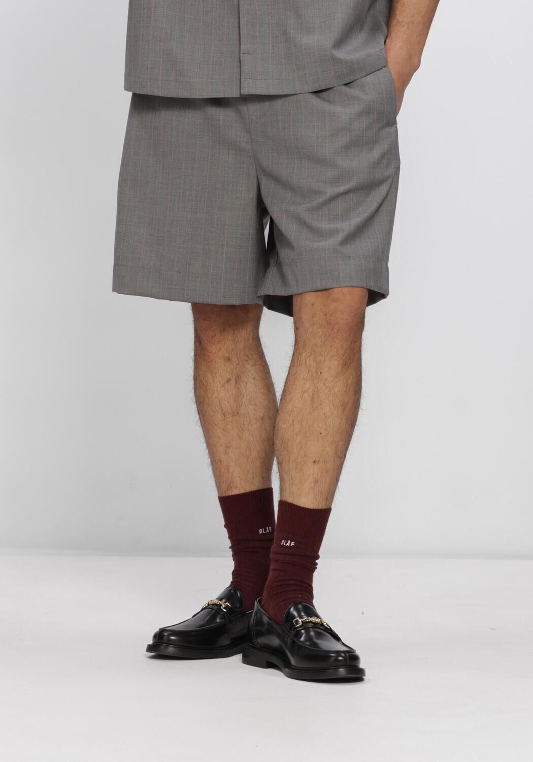 Grijze NEW AMSTERDAM SURF ASSOCIATION Korte broek WOOL WORK SHORTS GREY W/PINK PINSTRIPES - large