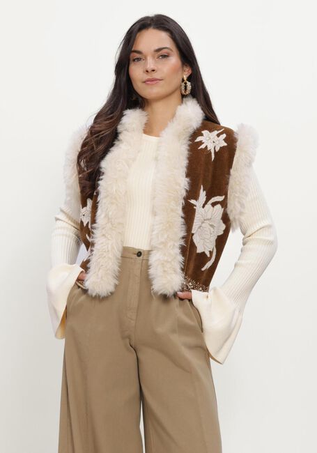 Bruine FORTE FORTE Gilet THE LOTUSCHENILLE JACQUARD VEST ECO FUR DETAILS - large