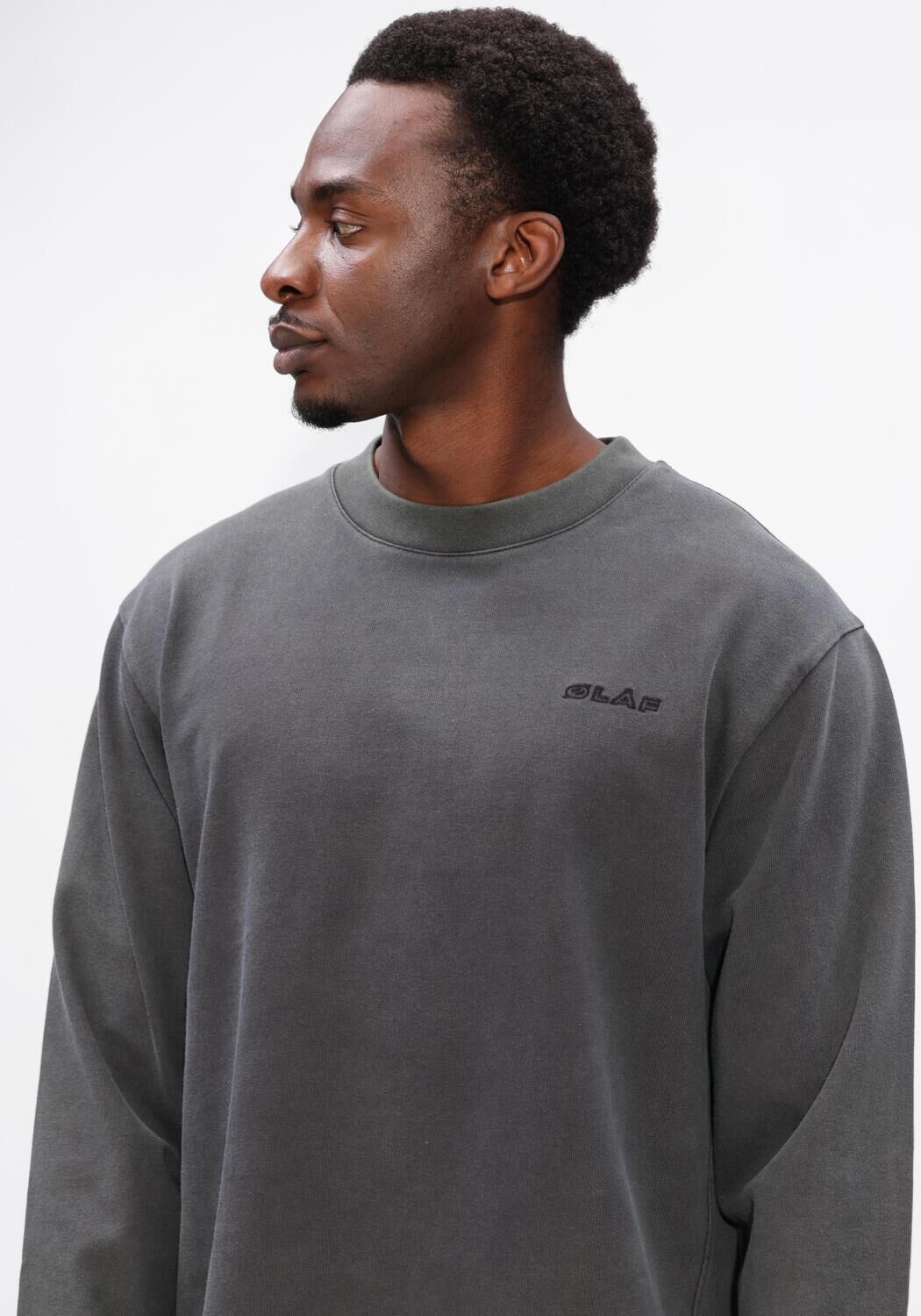 Donkergrijze OLAF HUSSEIN T-shirt WASHED STUDIO LS TEE - large