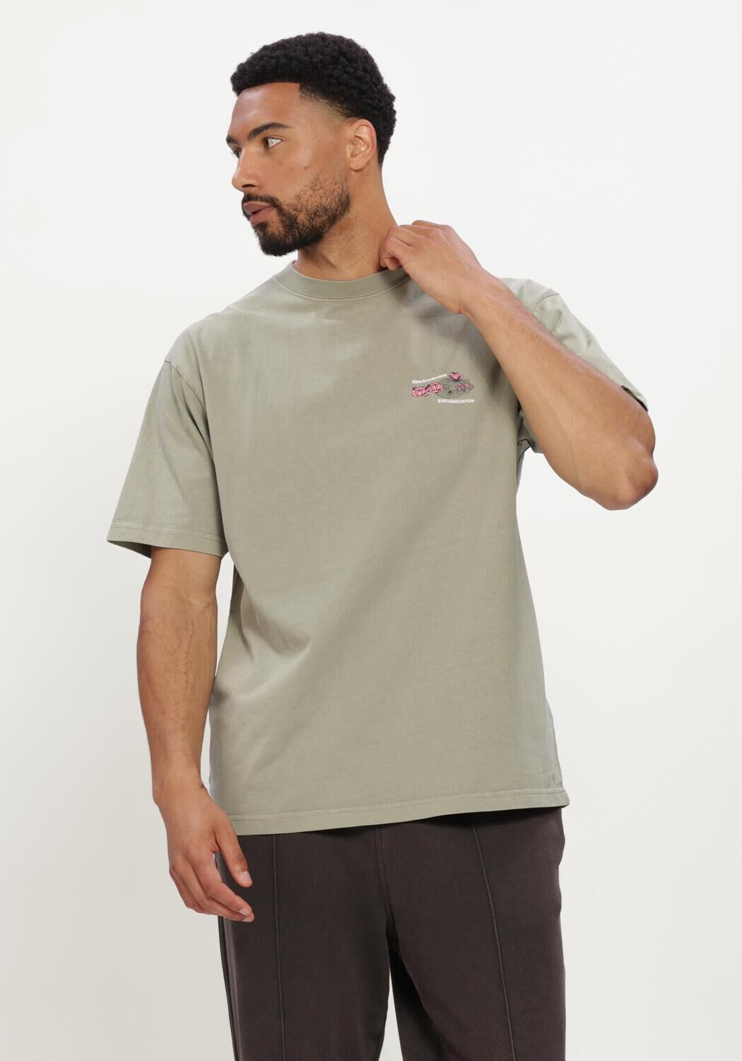 Khaki NEW AMSTERDAM SURF ASSOCIATION T-shirt LILIES TEE - large