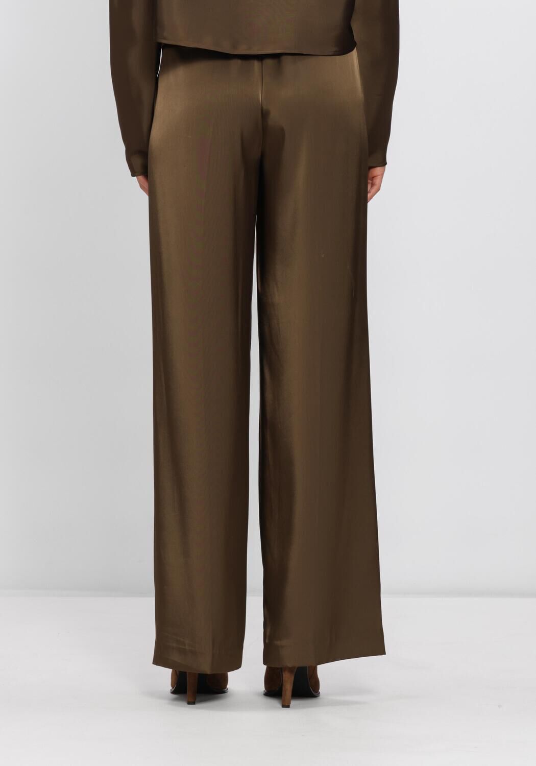 Olijf DANTE6 Wijde broek JULES BOLD SATIN SMART PANTS - large