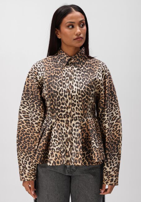 Bruine GANNI Blouses PRINTED STRETCH COTTON PEPLUM SHIRT - large