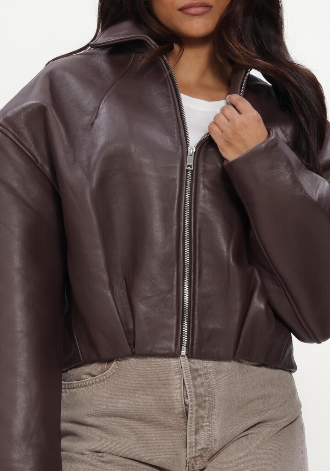 Bruine ROTATE Leren jas BONDED LEATHER JACKET - large