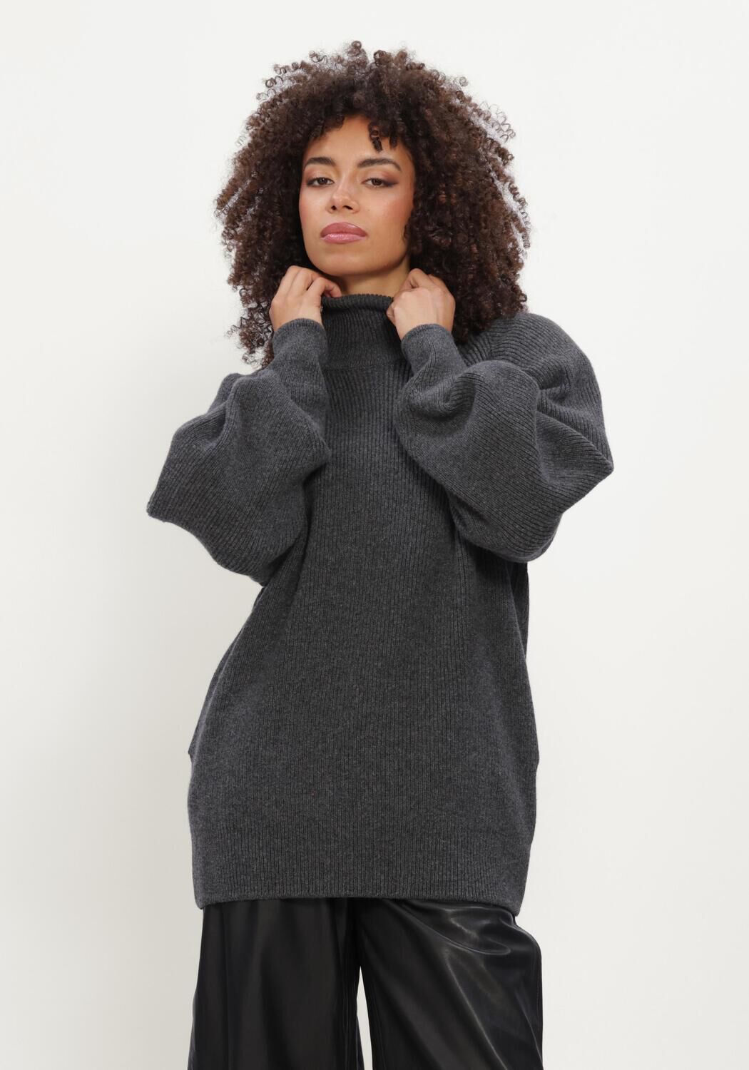 Donkergrijze ROTATE Trui KNIT HIGHNECK JUMPER - large