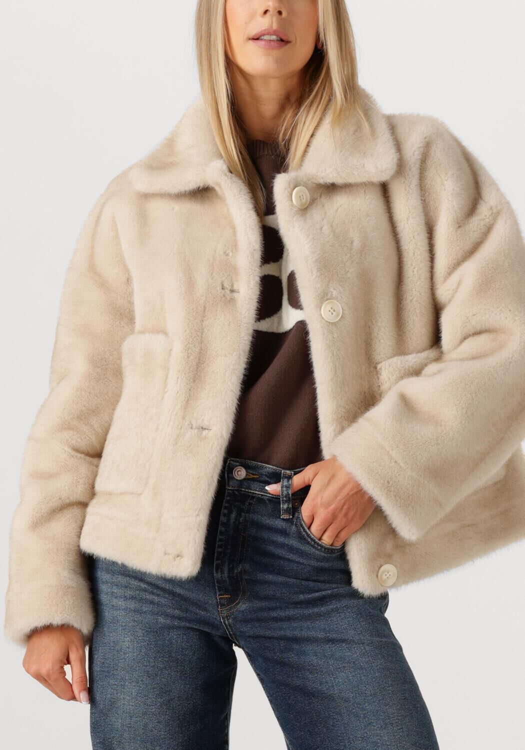 Beige STUDIO AR Faux fur jas FAJE - large