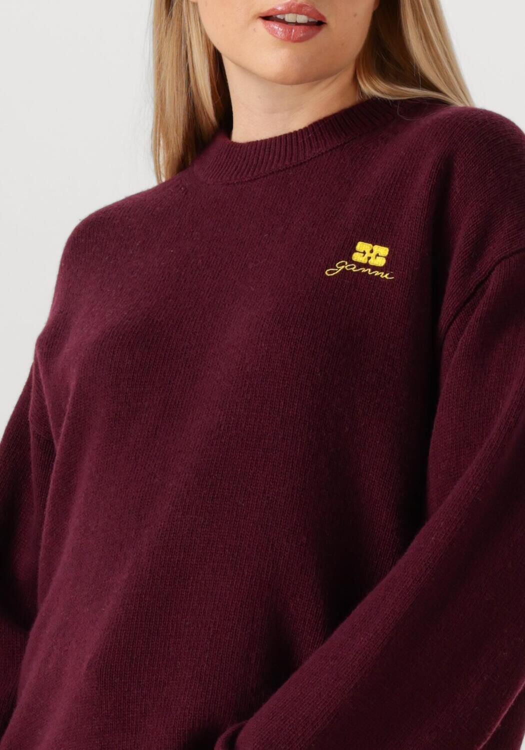 Bordeaux GANNI Trui FUTURE WOOL MIX OVERSIZED O-NECK - large