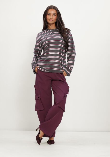 Grijze ALIX THE LABEL Tops & T-shirts LADIES KNITTED STRIPE LONGSLEEVE T-SHIRT - large