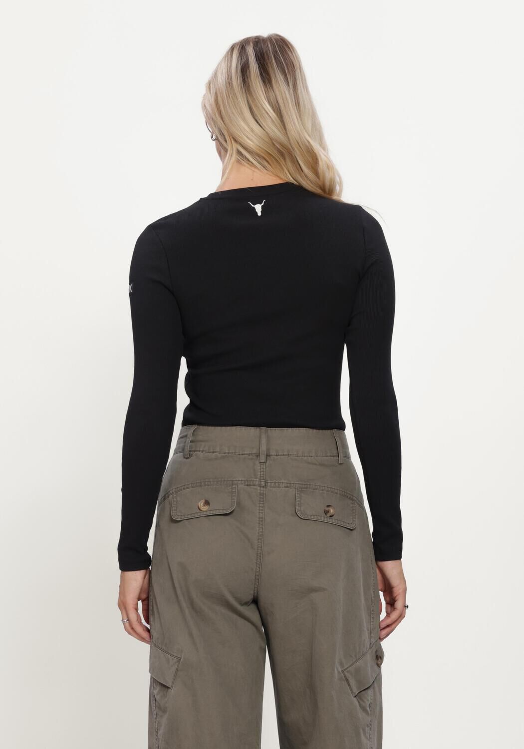 Zwarte ALIX THE LABEL Tops & T-shirts LADIES KNITTED RIB LONGSLEEVE T-SHIRT - large