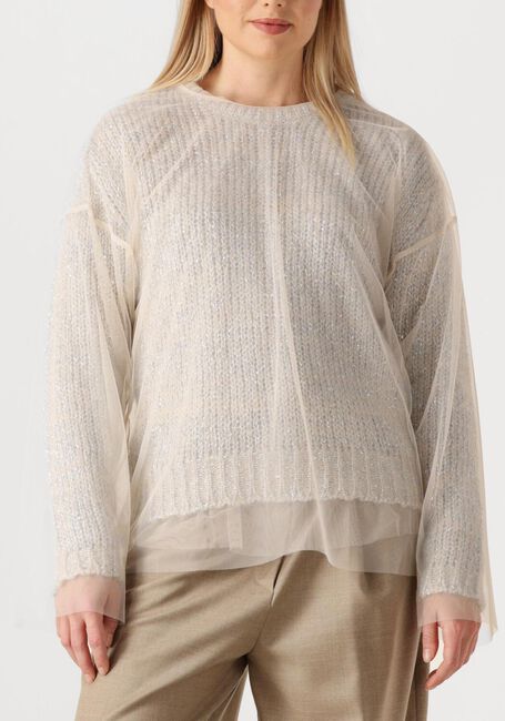 Creme FORTE FORTE Trui LUREX TWEED SWEATER WITH TULLE T-SHIRT - large