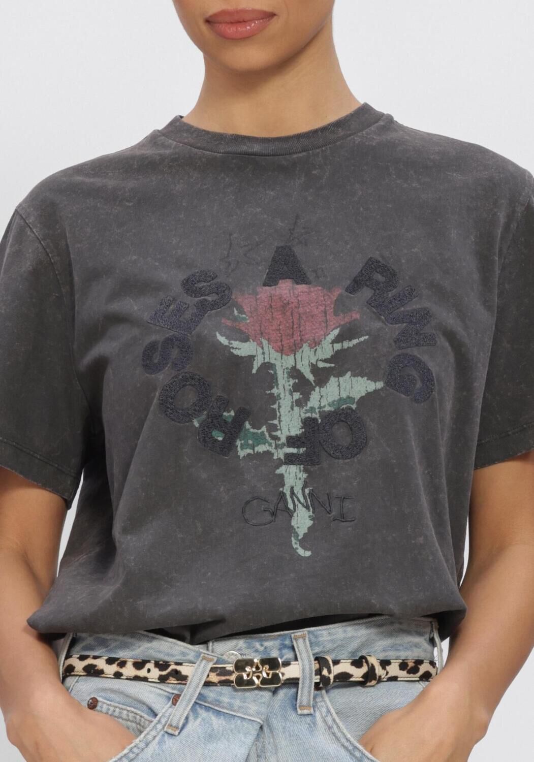 Grijze GANNI T-shirt JERSEY OVERSIZED T SHIRT - large