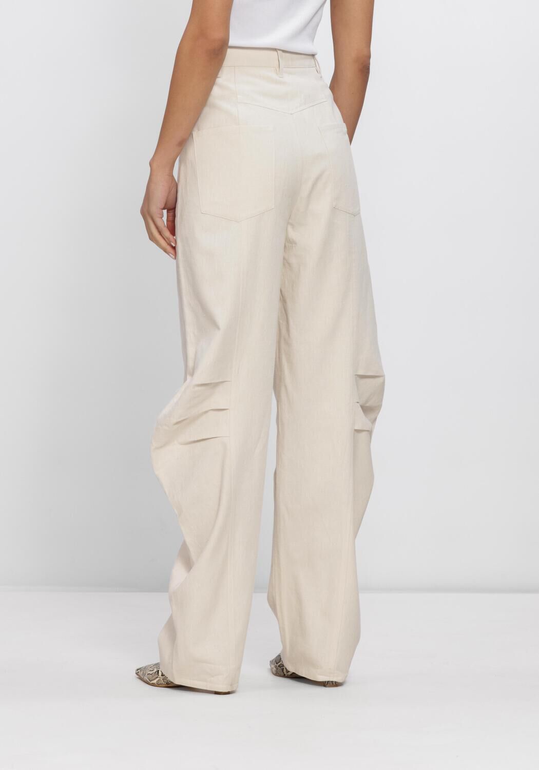 Ecru ROTATE Wijde broek LINEN SUITING PANTS - large