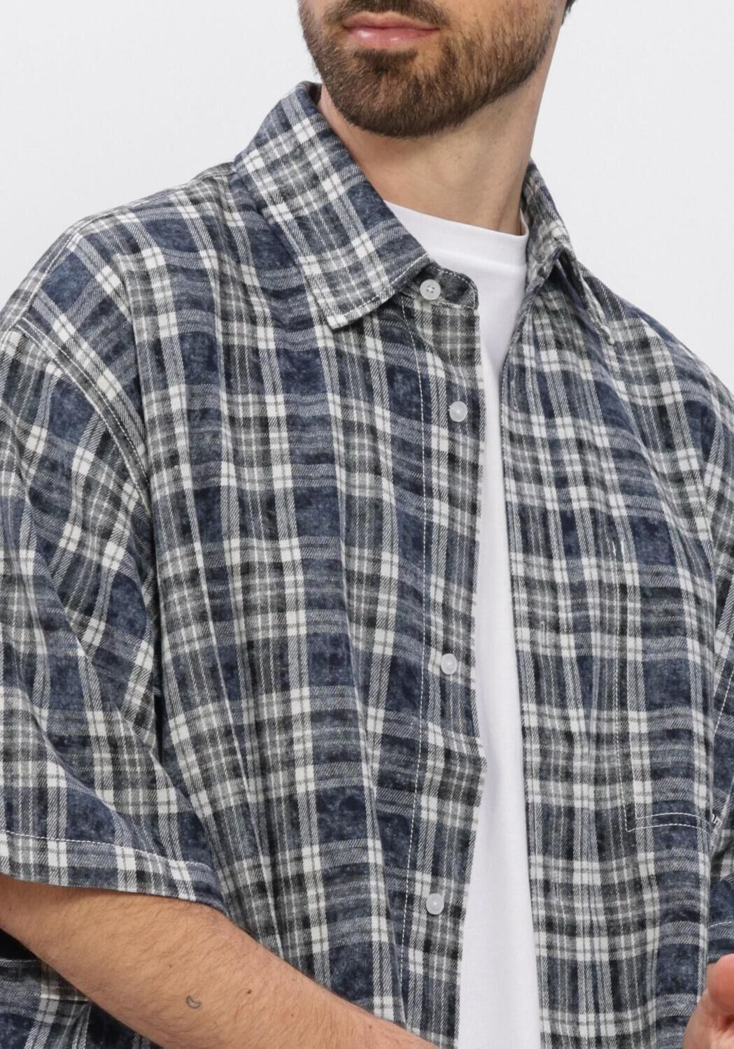 Blauwe NEW AMSTERDAM SURF ASSOCIATION Casual overhemd WIJK SHIRT SHORT SLEEVES BLEACHES CHECK - large