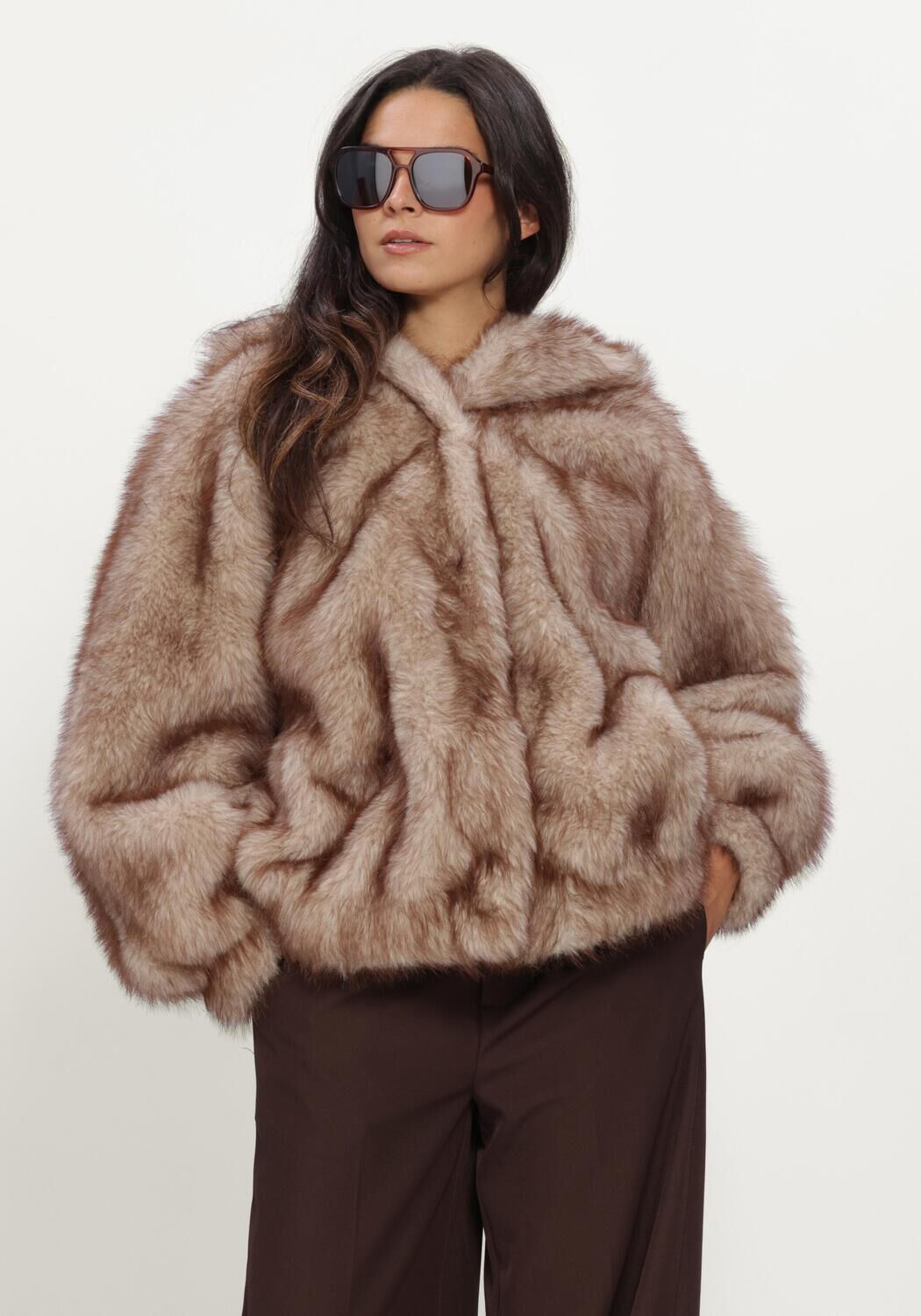 Beige STUDIO AR Faux fur jas HAILEY LONG FAUX MINK - large