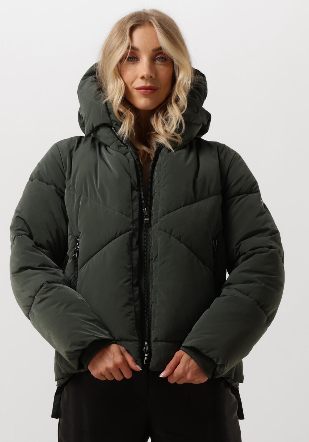 Bonde08 Gewatteerde Jas Dames Korte Doorgestikte Jas, Maat: 34, Kleur: Groen