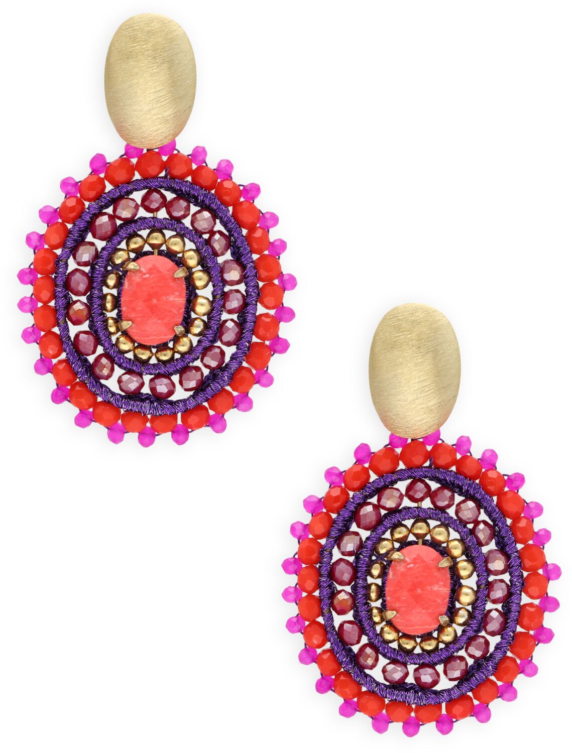 LOTT. gioielli Oorbellen Dames Filled Oval 3 Rings W/ Stone M, Materiaal: Stainless steel, Kleur: Oranje afbeelding 1