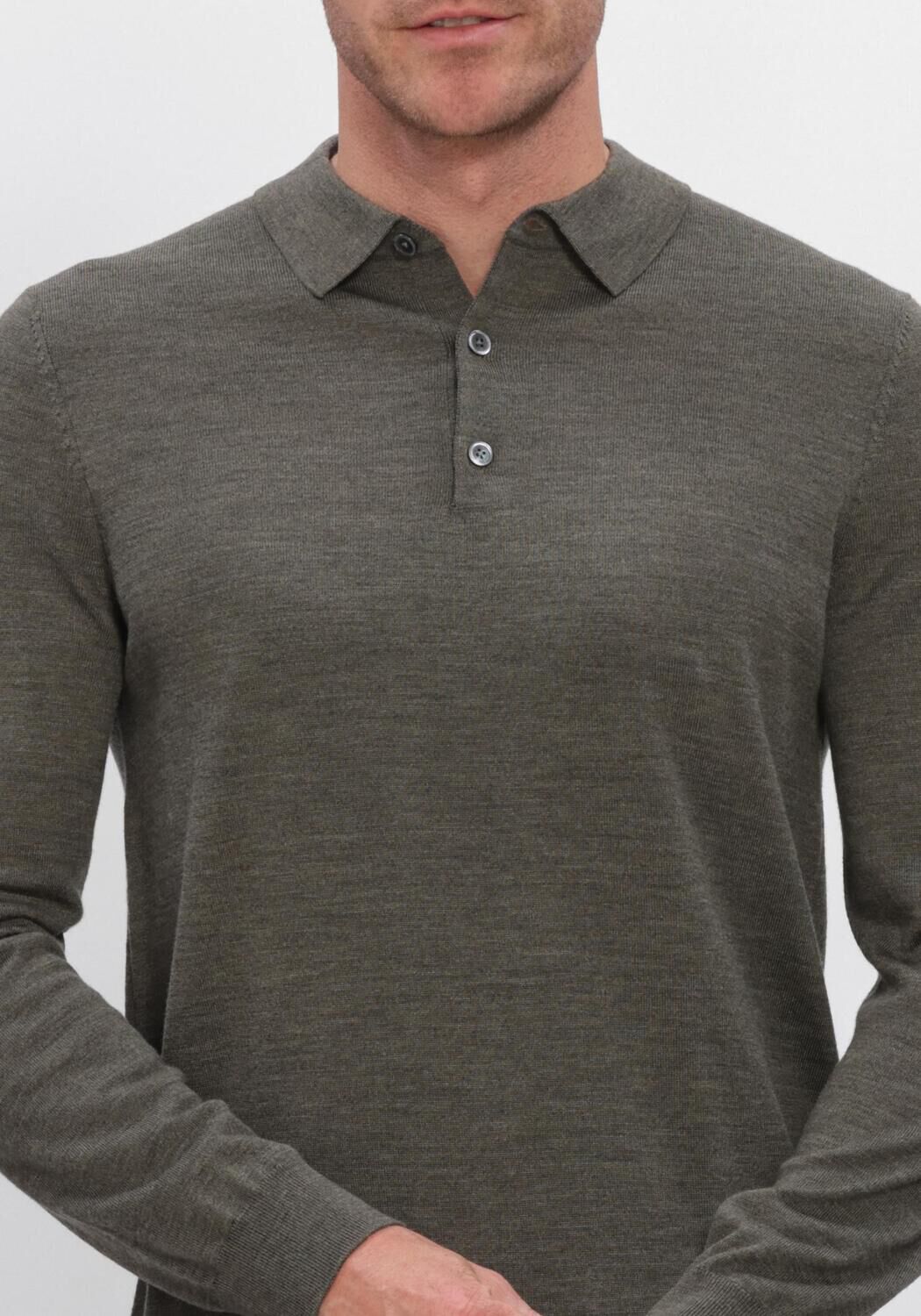 Khaki PROFUOMO Trui POLO LS EXTRAFINE MERINO - large