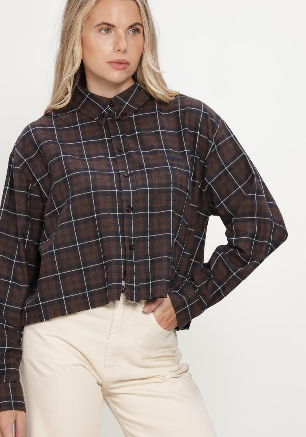 Bruine JOHNY Top FRANKIE CROP FLANEL CHECK SHIRT CROP - large