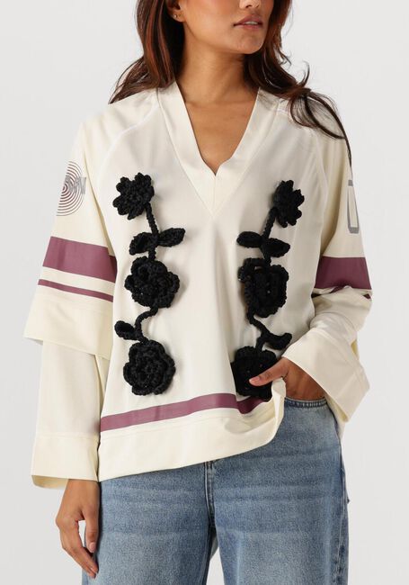 Ecru GANNI Top CYCORA JERSEY OVERSIZED LONG SLEEVE - large