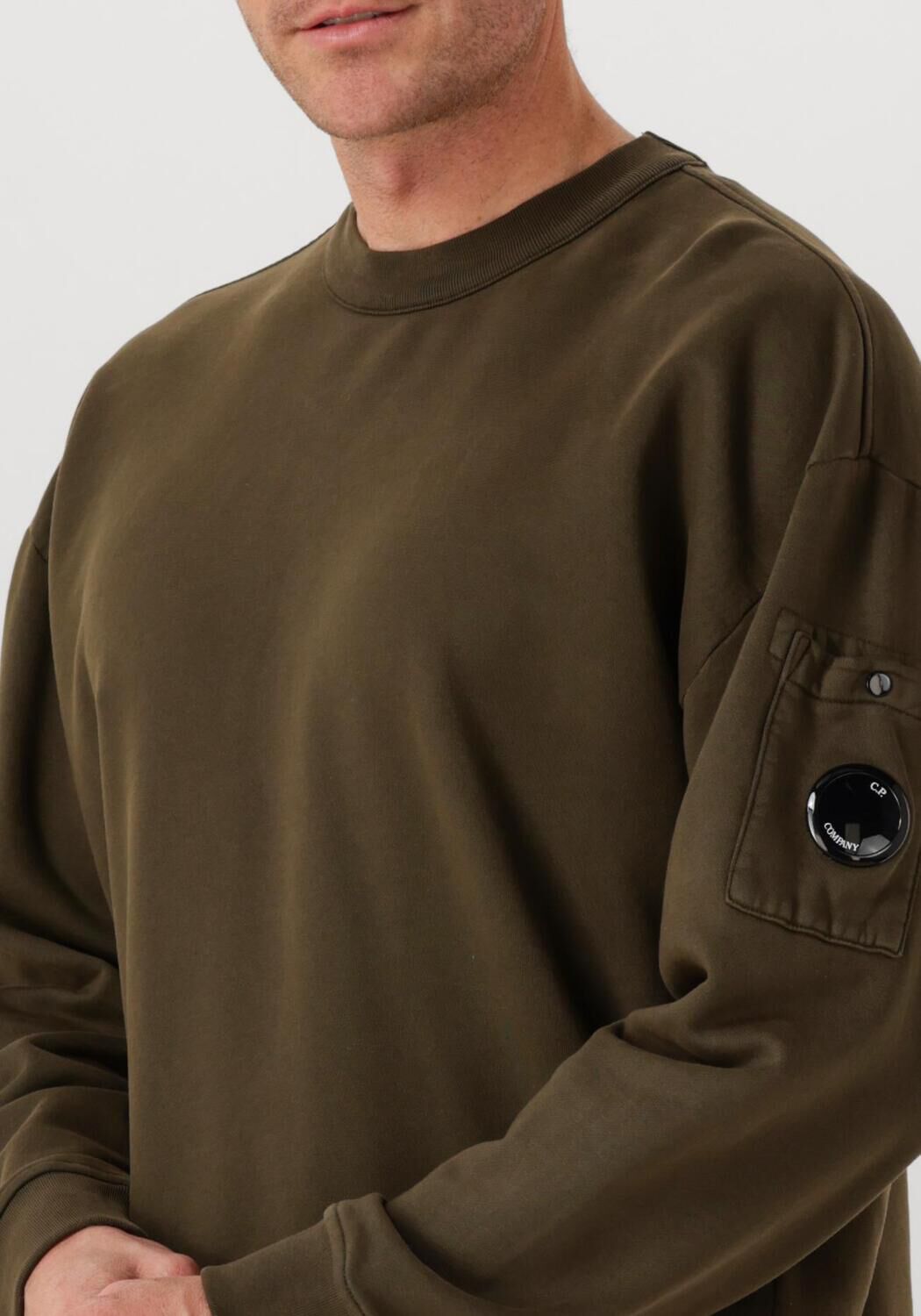 Khaki CP COMPANY Trui SWEATSHIRTS CREW NECK IN BRUSHED EMERIZED DIAGONAL FLEECE - large