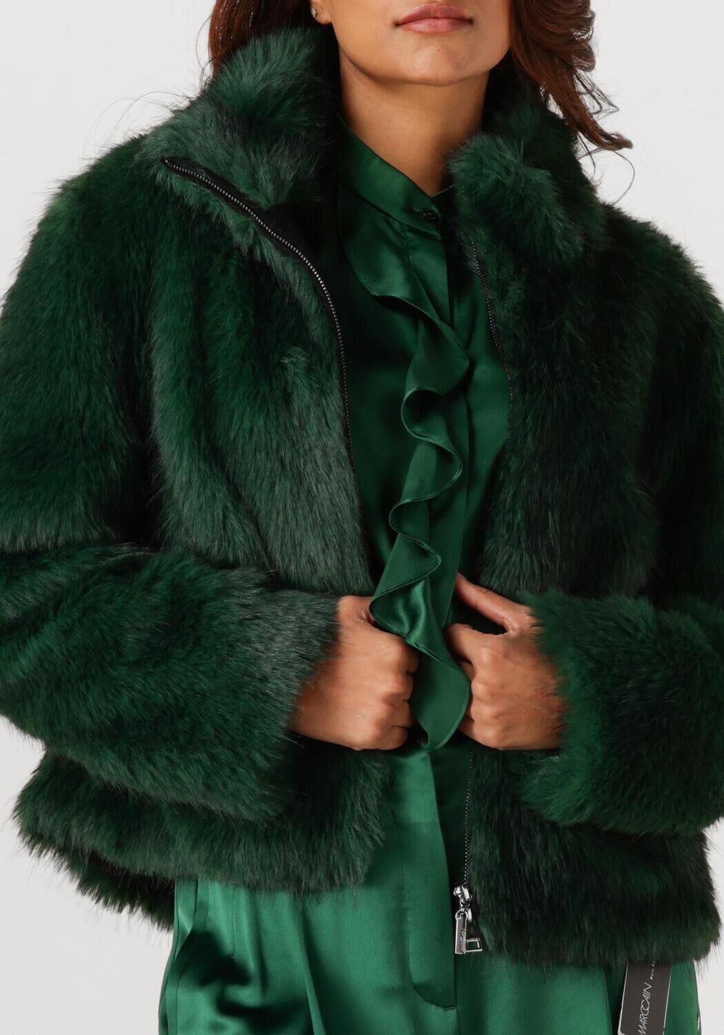 Donkergroene MARC CAIN COLLECTION Faux fur jas ZC 12.07 W64 - large