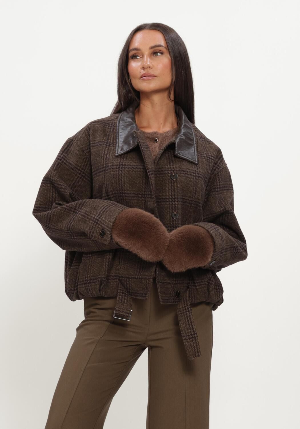 CO'COUTURE Co'Couture Jack Dames Olvacc Check Balloon Jacket