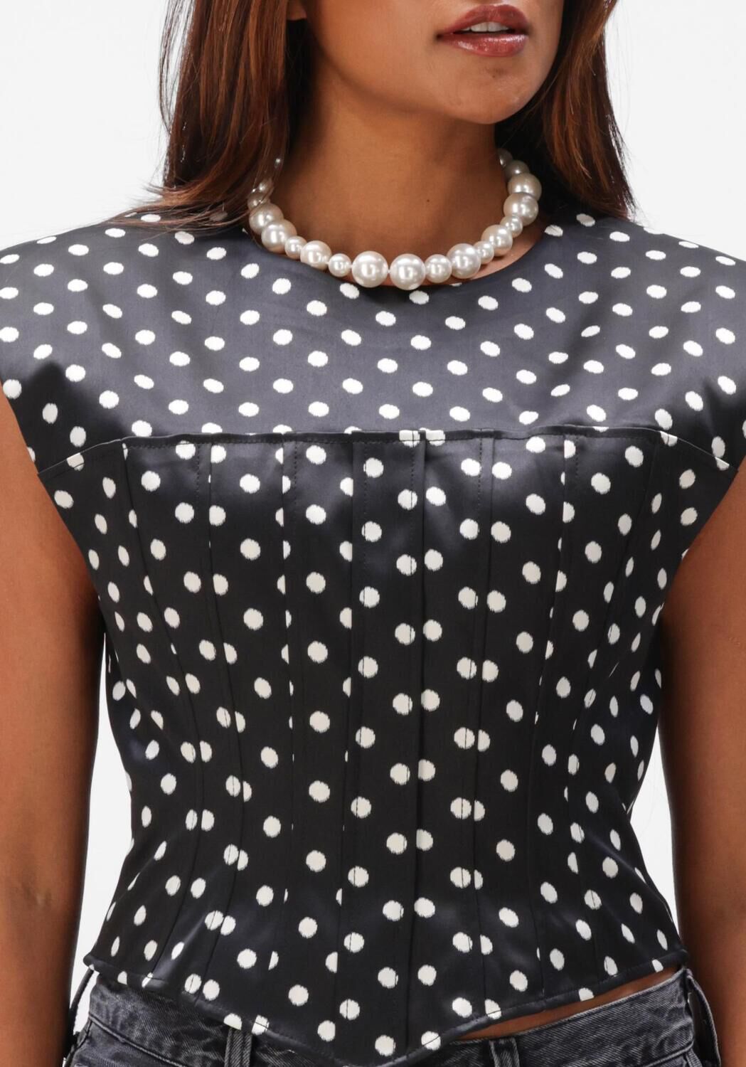 Zwarte GANNI Top PRINTED DOUBLE SATIN CORSET TOP - large