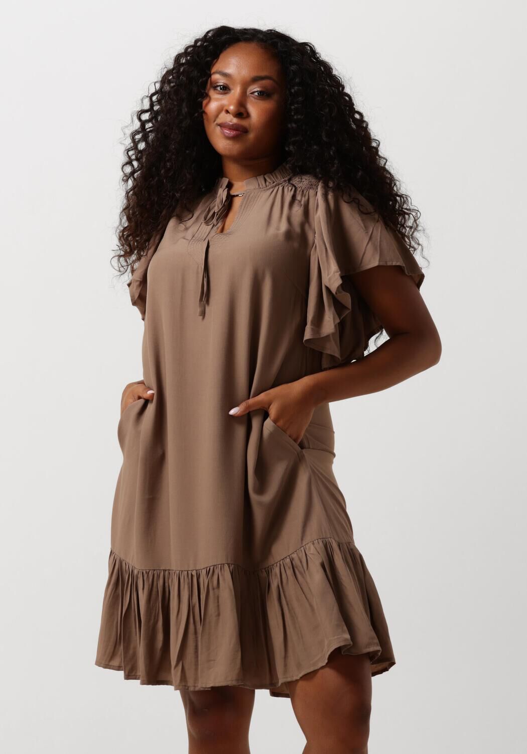 Co'Couture Mini Jurk Dames Tora Frill Dress, Maat: S, Kleur: Taupe
