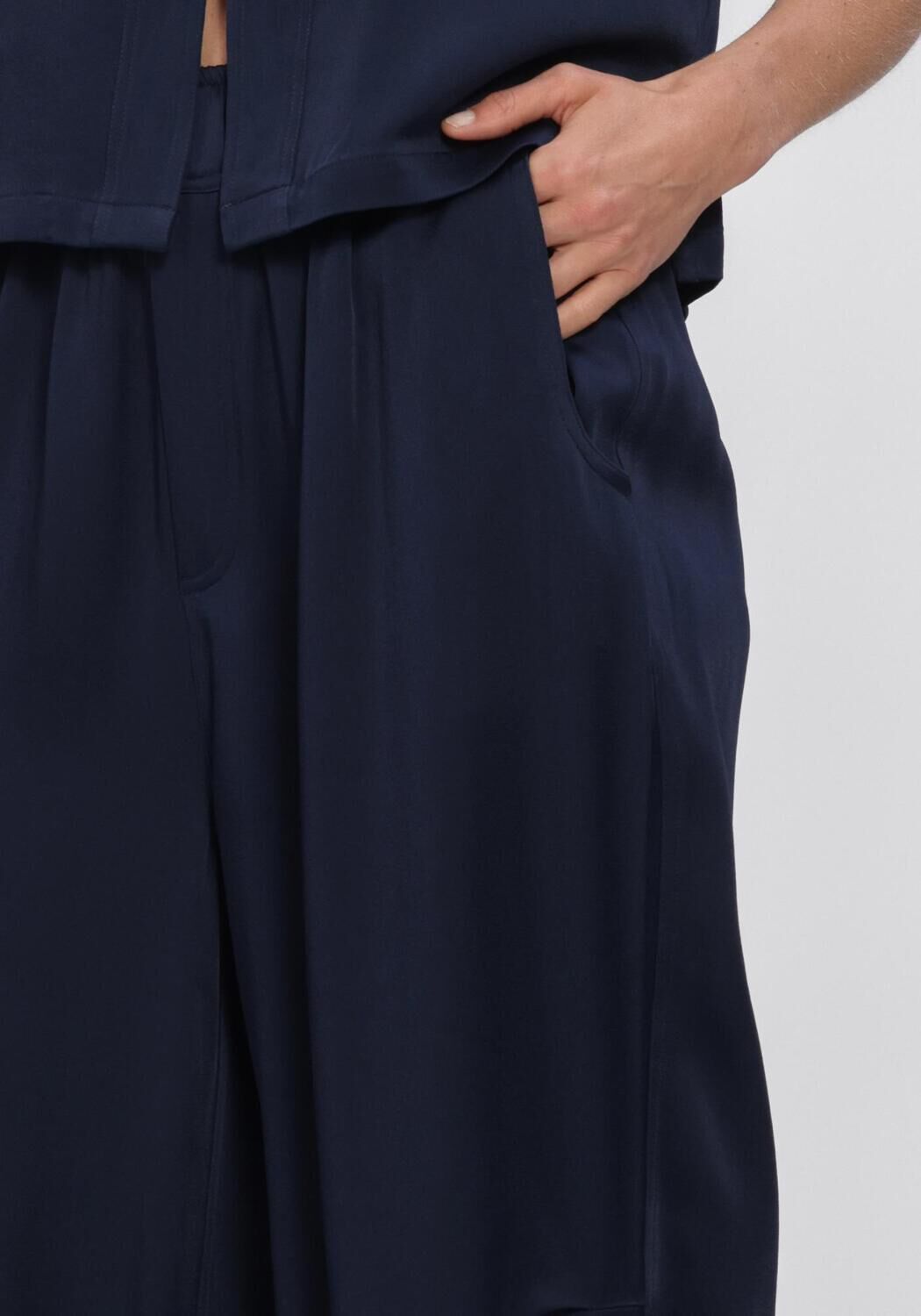 Donkerblauwe SEA ME HAPPY Wijde broek CHUCK PANTS SATIN CREPE - large