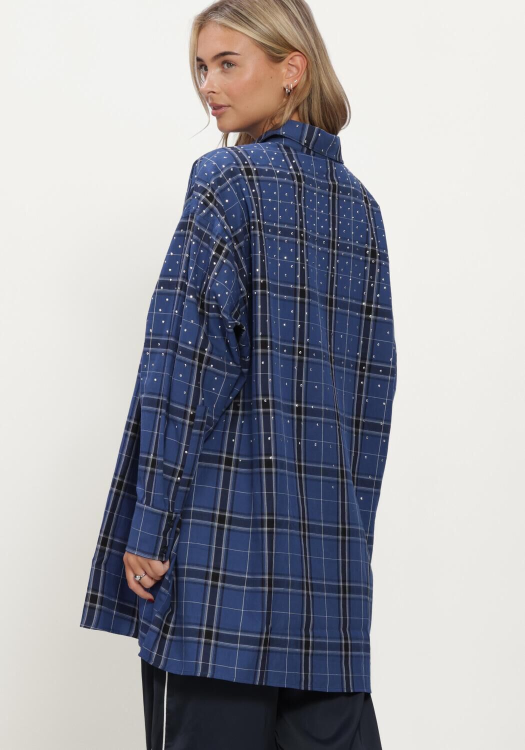 Donkerblauwe ALIX THE LABEL Blouses LADIES WOVEN STUDDED CHECK BLOUSE DRESS - large