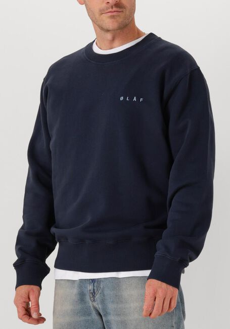 Donkerblauwe OLAF HUSSEIN Sweater LINED FACE CREWNECK - large