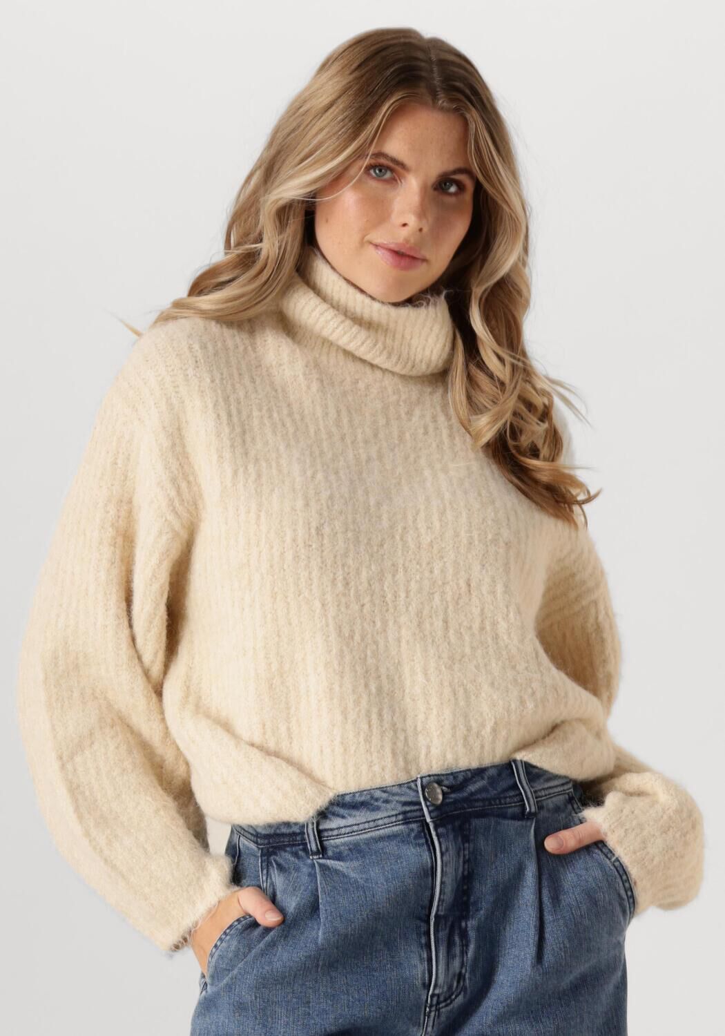 Co'Couture Trui Dames Coralie Roll Knit, Maat: L, Kleur: Ecru