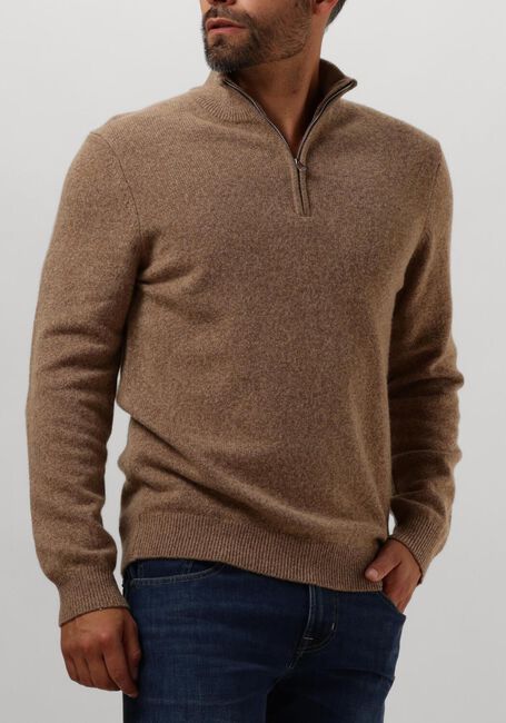 Taupe PROFUOMO Trui PULLOVER HALF ZIP BUTTON - large