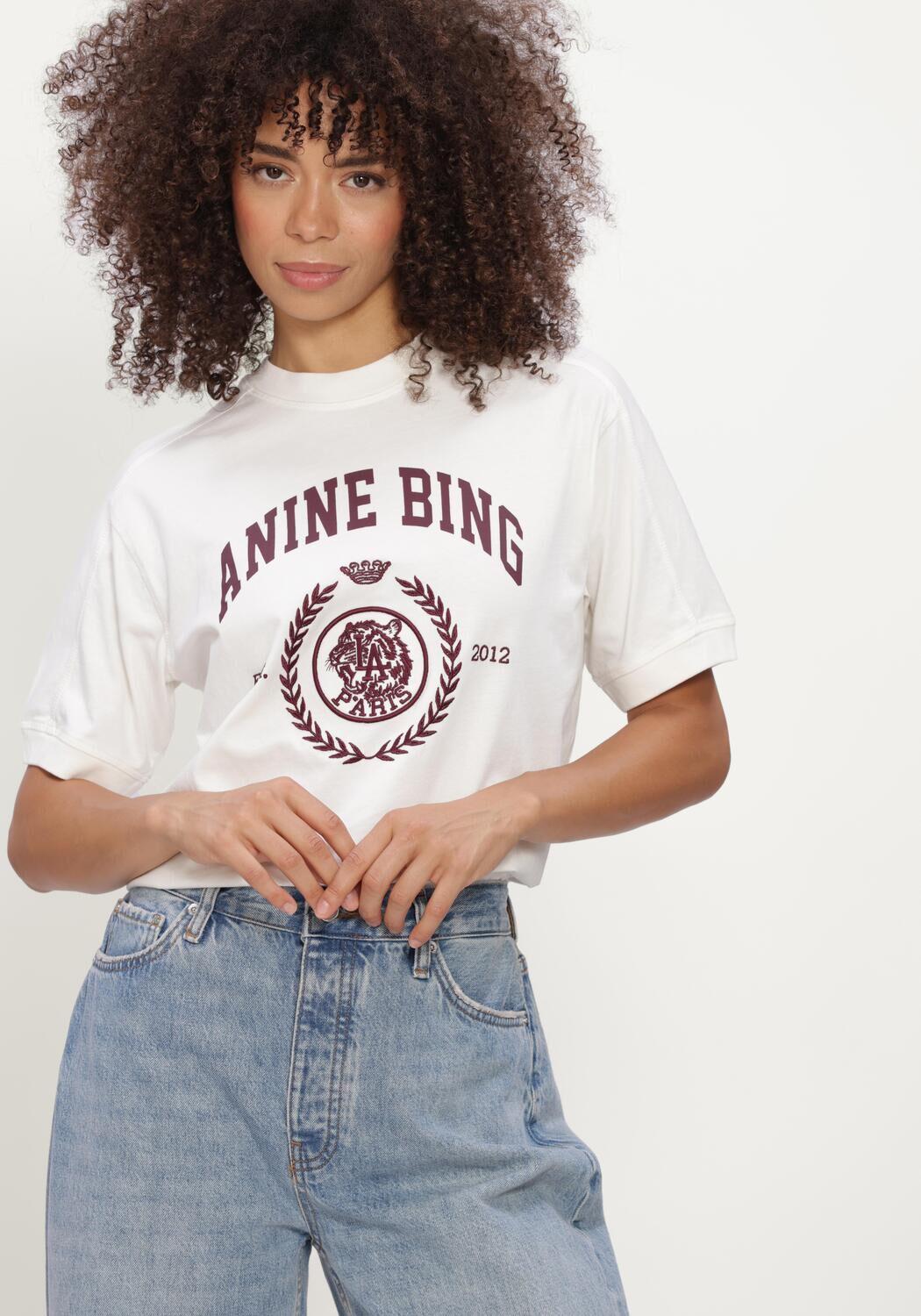 Witte ANINE BING T-shirt JAYLIN TEE COLLEGIATE - large