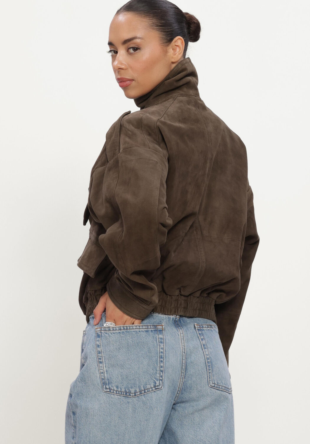 Khaki ALTER EGO Jack HOLLY SUEDE JACKET - large